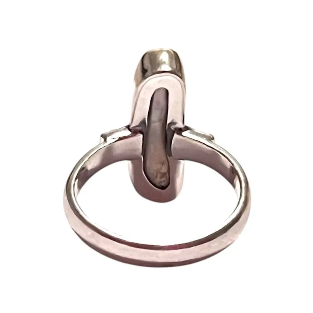 Sterling Silver Oval Shaped Genuine Freshwater Pearl Ring Size 7